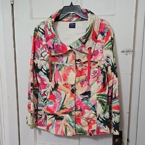 Jockey Person To Person Vibr Floral Jacket Zip Snap Front Side Pockets Sz Small